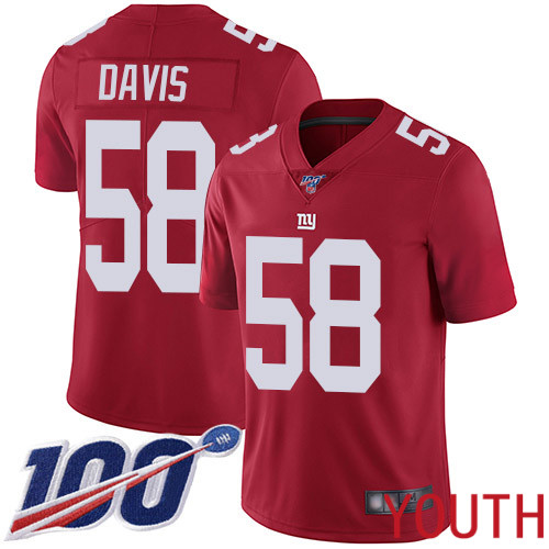 Youth New York Giants 58 Tae Davis Red Limited Red Inverted Legend 100th Season Football NFL Jersey